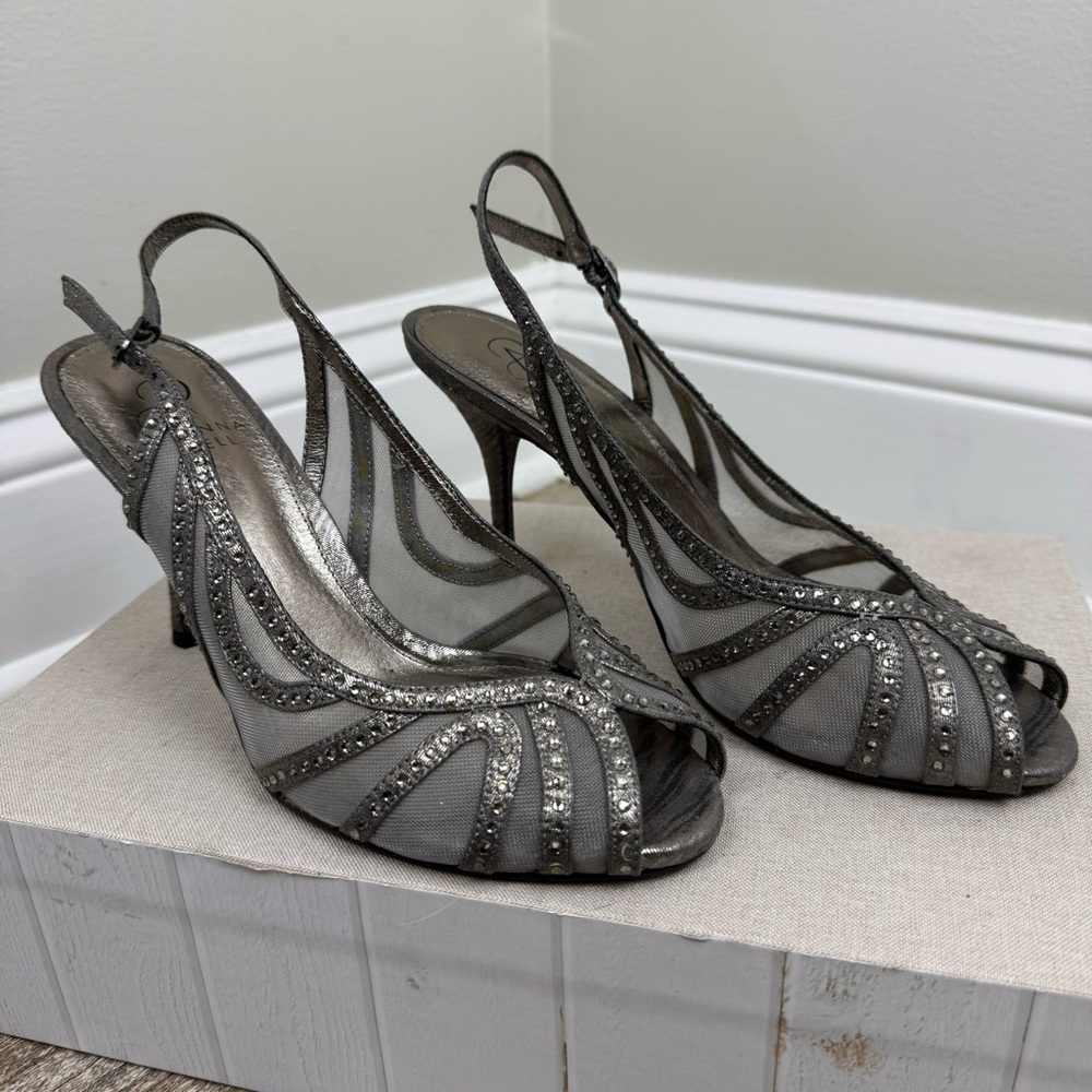 Adrianna Papell Fiji Dress Shoes Silver Crystal Mesh Sz 7.5 Heels Formal - Picture 14 of 14